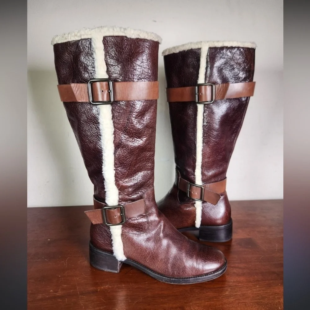 Banana Republic sherpa lined leather knee high boots womens 7
